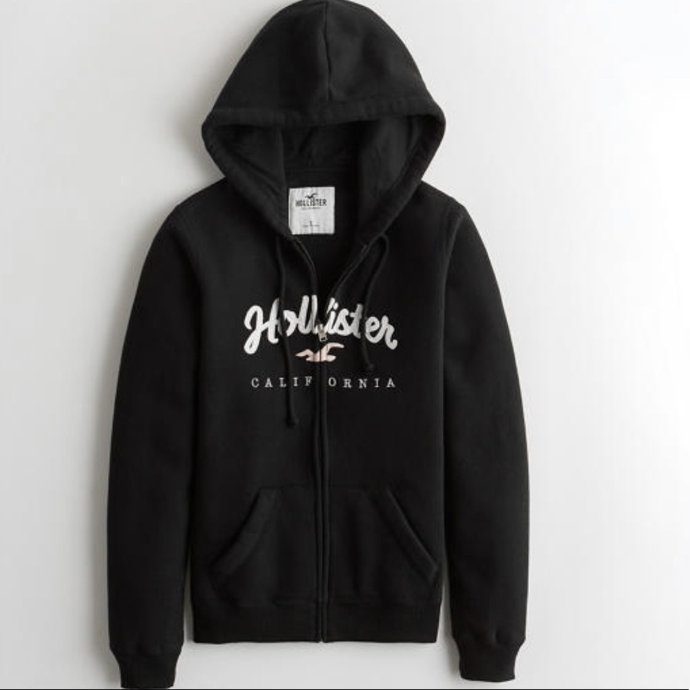 Hollister Full Zipper Black Hoodie Size Medium